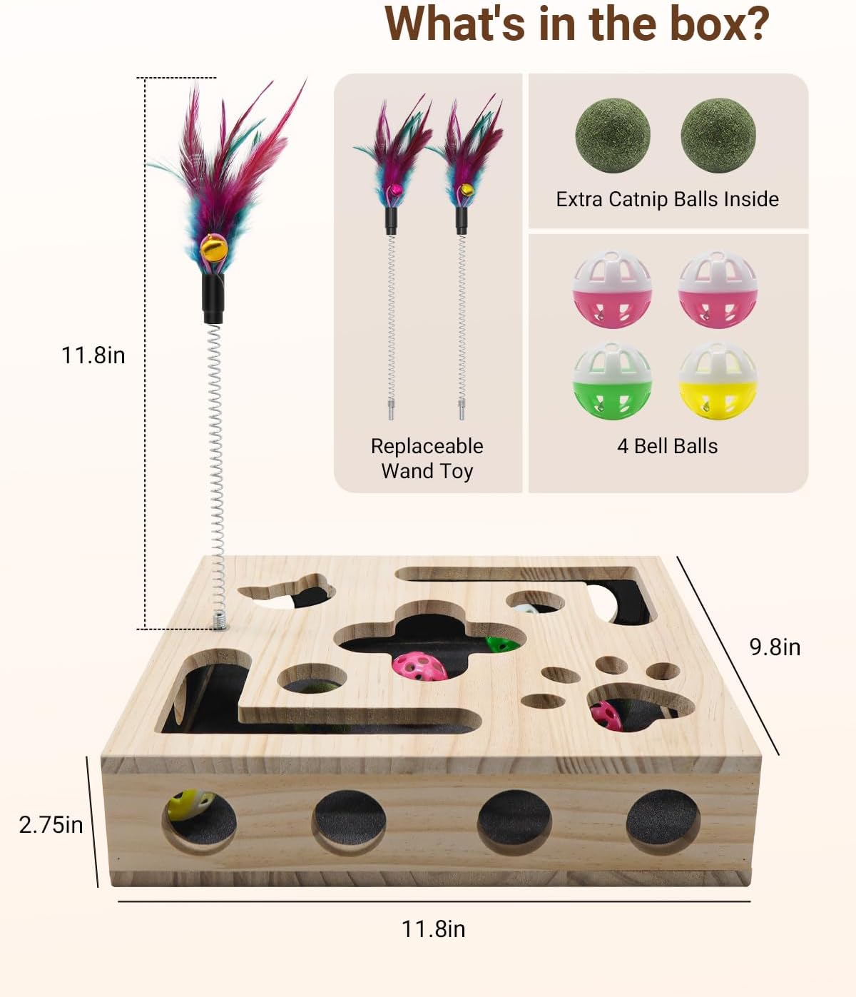 Cat Toys for Indoor Cats - Cat Nail File Box with Interactive Cat Toys, 2026 Upgraded Cat Puzzle Feeder Scratch Puzzle Toy for Indoor Cats, Natural Claw Care with 2 Wand Toys&Catnip Ball&4 Bell Ball