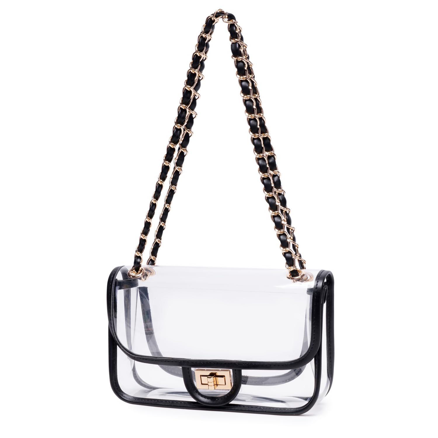 Transparente PVC-Handtasche für Damen, mit Kette, Stadion-zugelassen, durchsichtige Tasche, durchsichtig