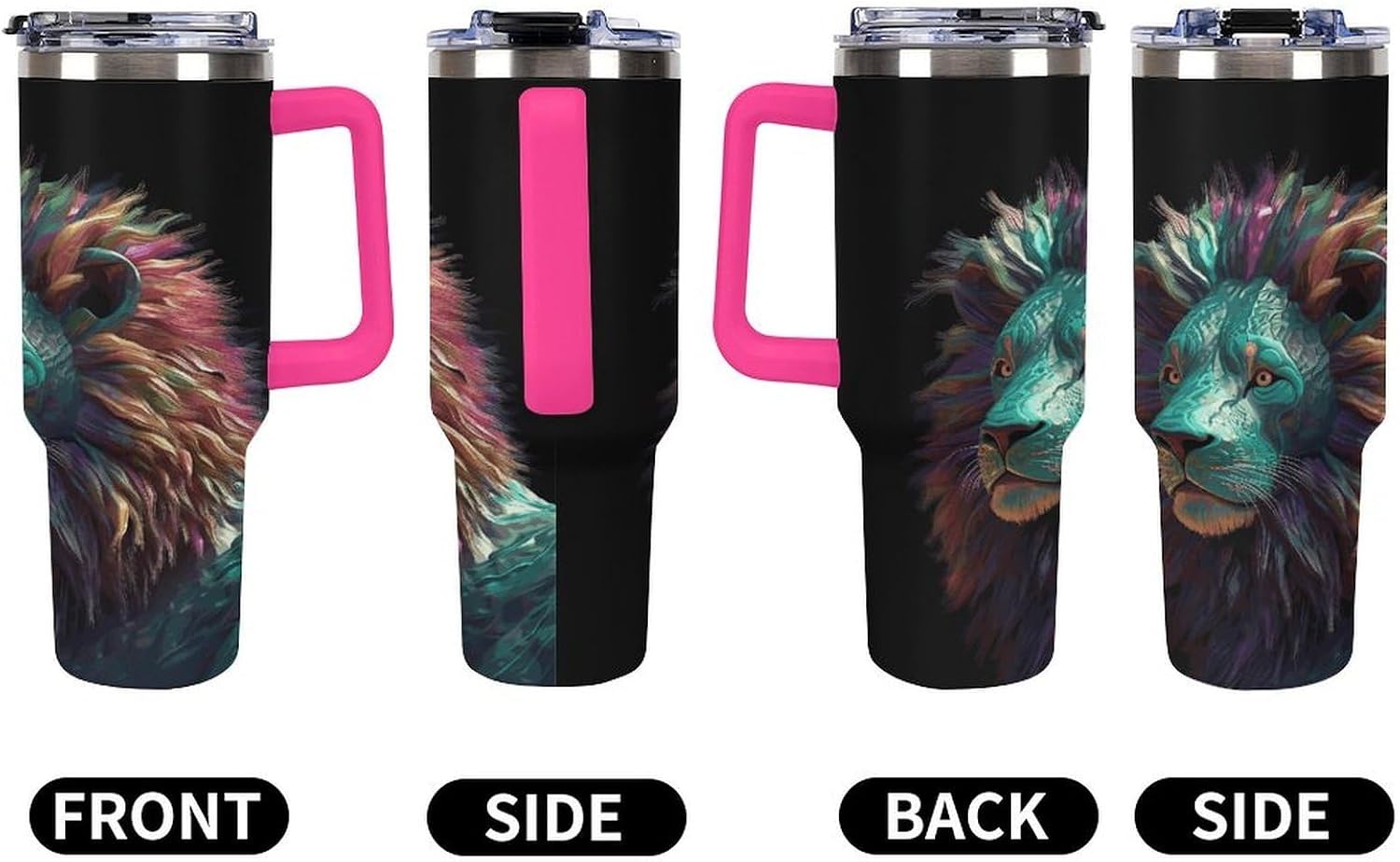 Abstract D Art Lion Tumbler 40 Oz with Handle&Lid Large Car Cup Stainless Steel Vacuum Travel Mug Insulated Water Bottle Leak-proof Portable Coffee Cup for Home Car Outdoor