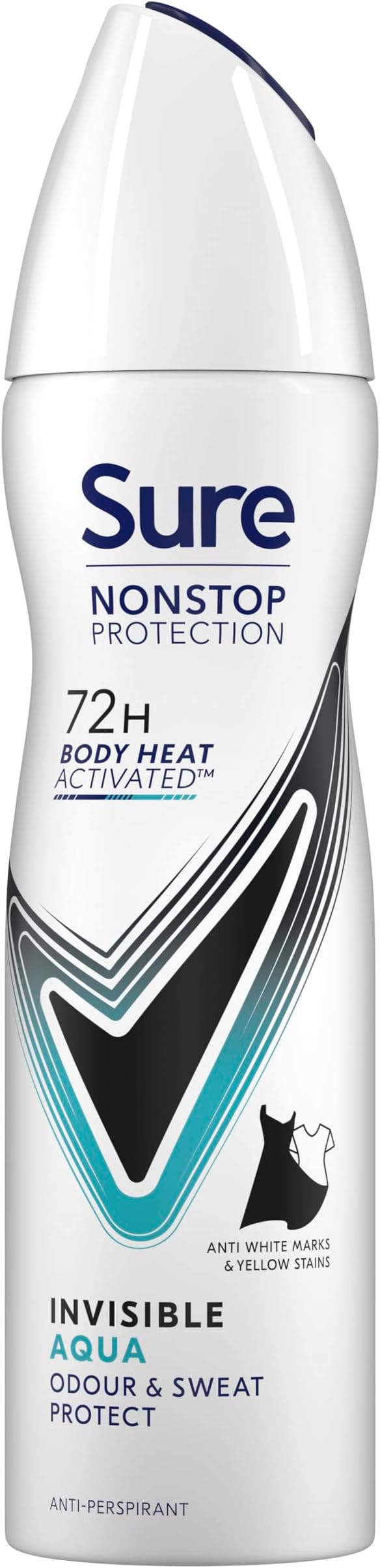 Nonstop Protection Invisible Aqua Anti-Perspirant Aerosol Women's Deodorant Spray with Body Heat Activated technology and white mark protection for 72 hour odour and sweat protection 150 ml