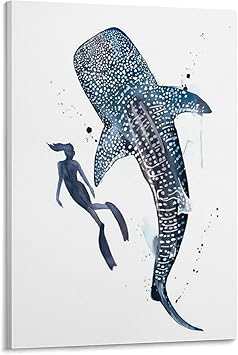Amazon Co Jp ジンベイザメとフリーダイバークジラ水彩アートイラスト動物ポスター 額入りポスターキャンバスプリント絵画アートウォールポスター スタイリッシュでモダンなベッドルームのリビングルームの装飾アートフォトオフィスの壁掛け 24x36inch 60x90cm