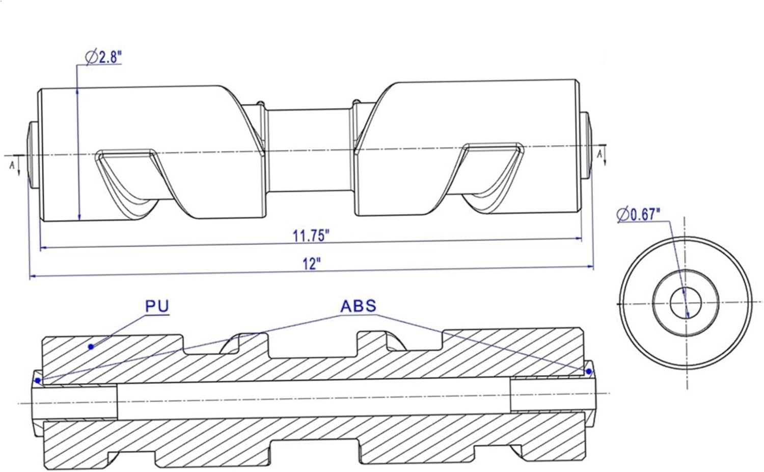 12 inch Self Centering Keel Boat Trailer Roller Bow Stop Fits 5/8" Shaft for Boat Trailers Blue