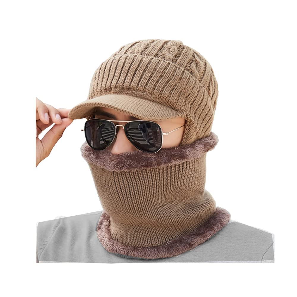 MAGIC Men's & Boy's Winter Warm Visor Beanie Fleece Lined Ear Flap Hat Neckwarmer