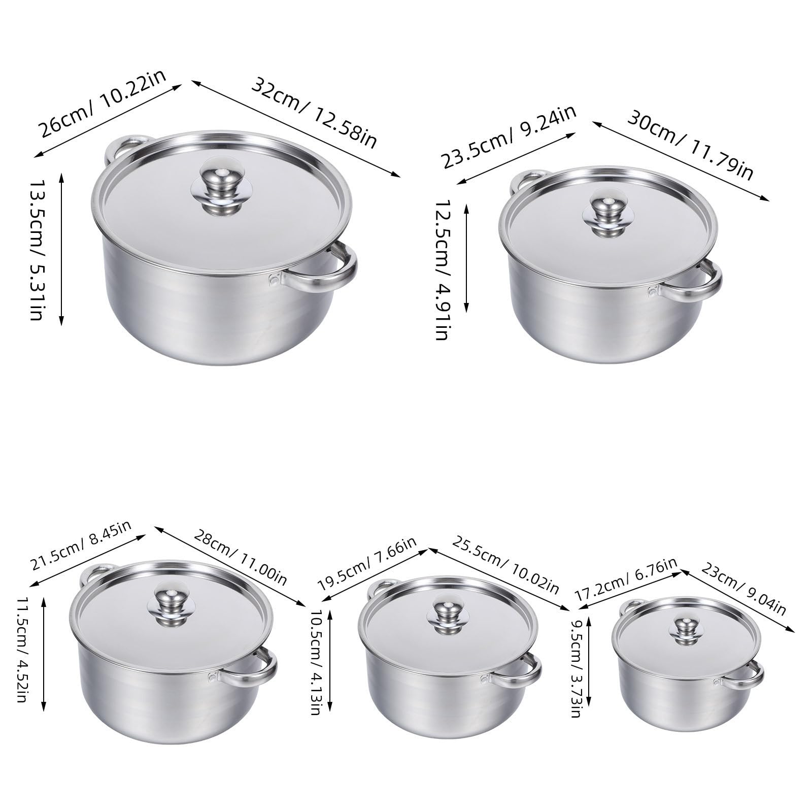 SUPVOX Set Pentole in Acciaio Inossidabile 10 Pezzi con Doppio Manico e Coperchio, Design Elegante e Moderno, Facile da Pulire, per Cucina e Ristorante