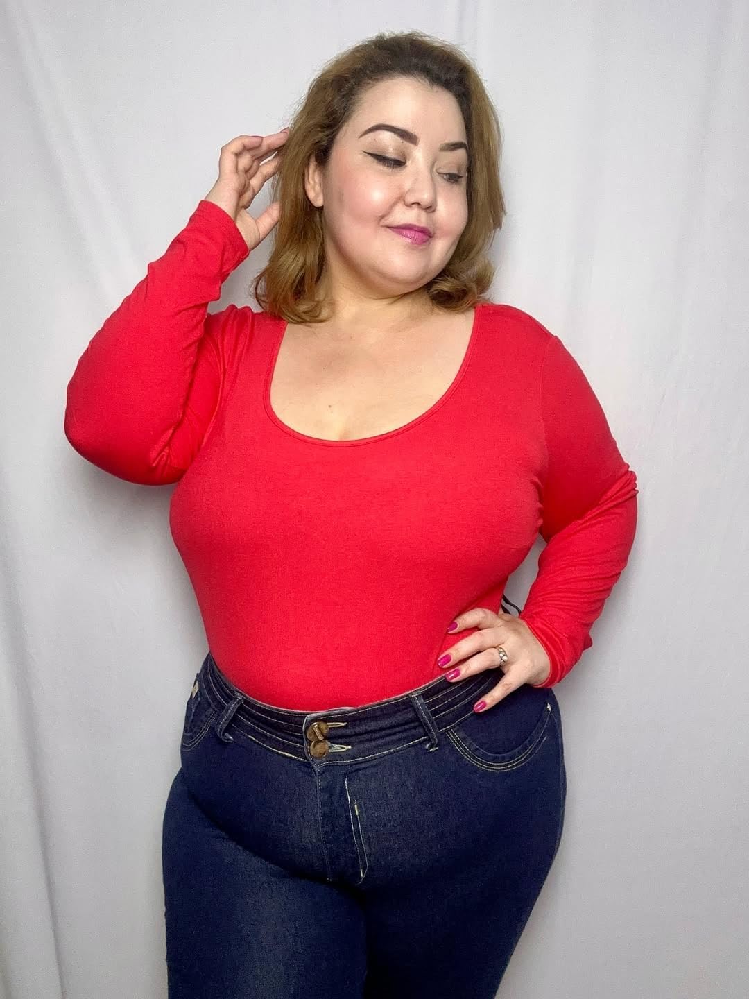 FOREYOND Plus Size Bodysuits for Women Long Sleeve Scoop Neck Body Suit Tops Casual Slim Fit Basic Leotards Shirts - Image 3