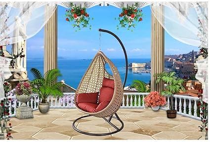 Anaya DecorAnaya Decor Single Seater Swing Chair with Stand & Cushion Outdoor Indoor Balcony Garden Patio,Powder Coated Frame,UV Protected Wicker,Premium Cushion AD-33