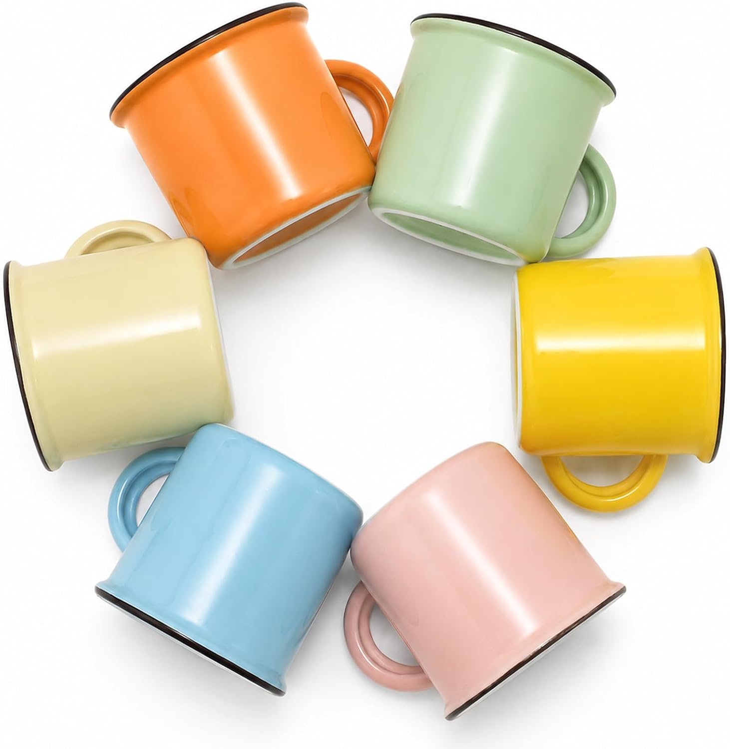 6 Pcs Mini Ceramic Espresso Cups, 5 oz Small Coffee Mugs with Handle, Demitasse Cups for Tea Latte Cappuccino, Ideal Holiday Gift, Suit for Home Kitchen, Microwave & Dishwasher Safe, 6 Colors
