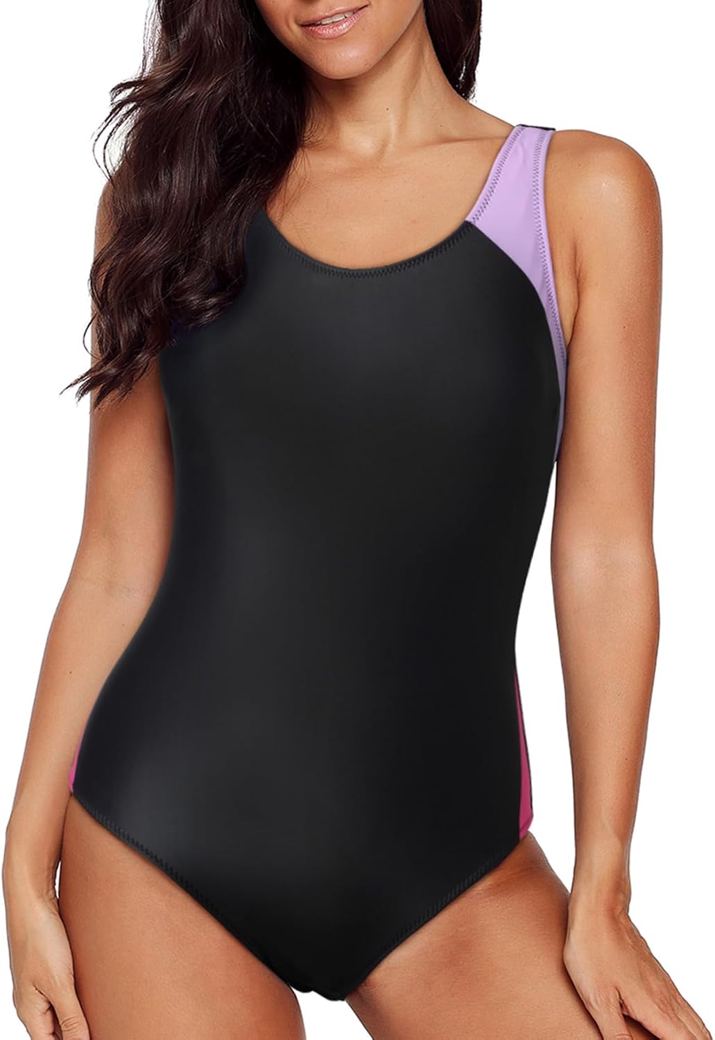 Aleumdr Womens Color Block Print One Piece Swimsuits Athletic Training Swimwear Bathing Suits(Available in Plus) Regular X-Large P Black