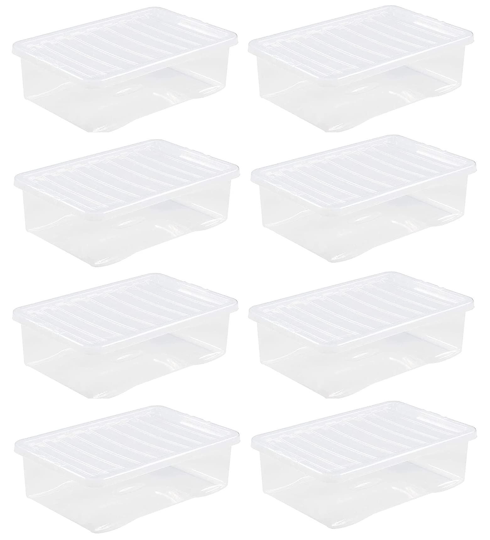 Homey Mart Clear 8-Pack X 32L Plastic Storage Boxes With Lids – Crystal Large Stackable & Nestable Storage Containers For Home, Office & Underbed Organisation