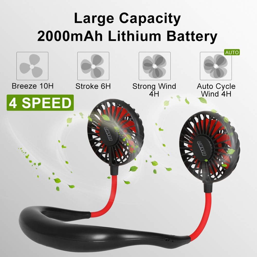 PANMO Portable Neck Fan, Personal Small Fans with 4 Speeds, Colorful LED Lights, Aromatherapy, 2000mAh USB Rechargeable 360° Adjustment Silent Cool Fans for Sports, Travel, Outdoor(Black) : Home & Kitchen