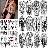 77 Sheets Temporary Tattoos Adult Kid, Angels Wings Skeleton Death Skull Demon Devil Cupid Half Arm Sleeve Fake Tattoo Stickers, Halloween Tattoos
