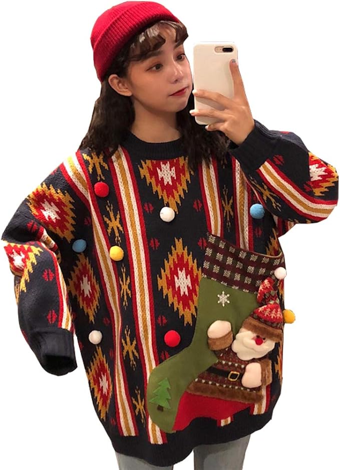 Amazon ロモハナガ ペアルック セーター クリスマス セーター 男女兼用 レディース メンズ レジャー セーター ペアルック カップル サンタクロース 親友 セーター メンズ ニットクリスマス風 秋冬 ニット 厚手 可愛い 暖かい 代 30代 A フリーサイズ セーター 通販