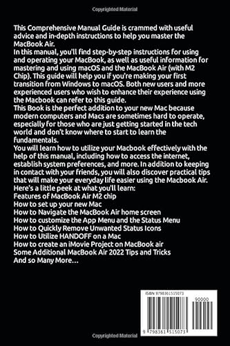 image for MacBook Air 2022 User Guide for Seniors: A complete manual to Master t