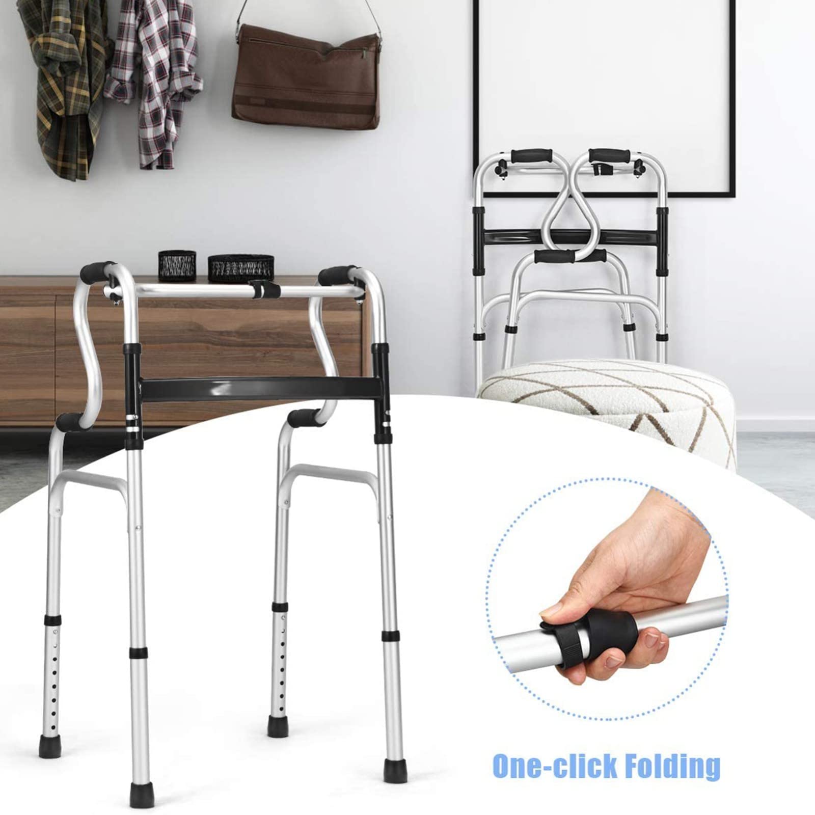 Andador con Asiento para Ancianos,Andador para Ancianos,Caminadores para Mayores,Andadores con Asiento,Andadores Adultos Plegable,Altura Ajustable,hasta 150 Kg