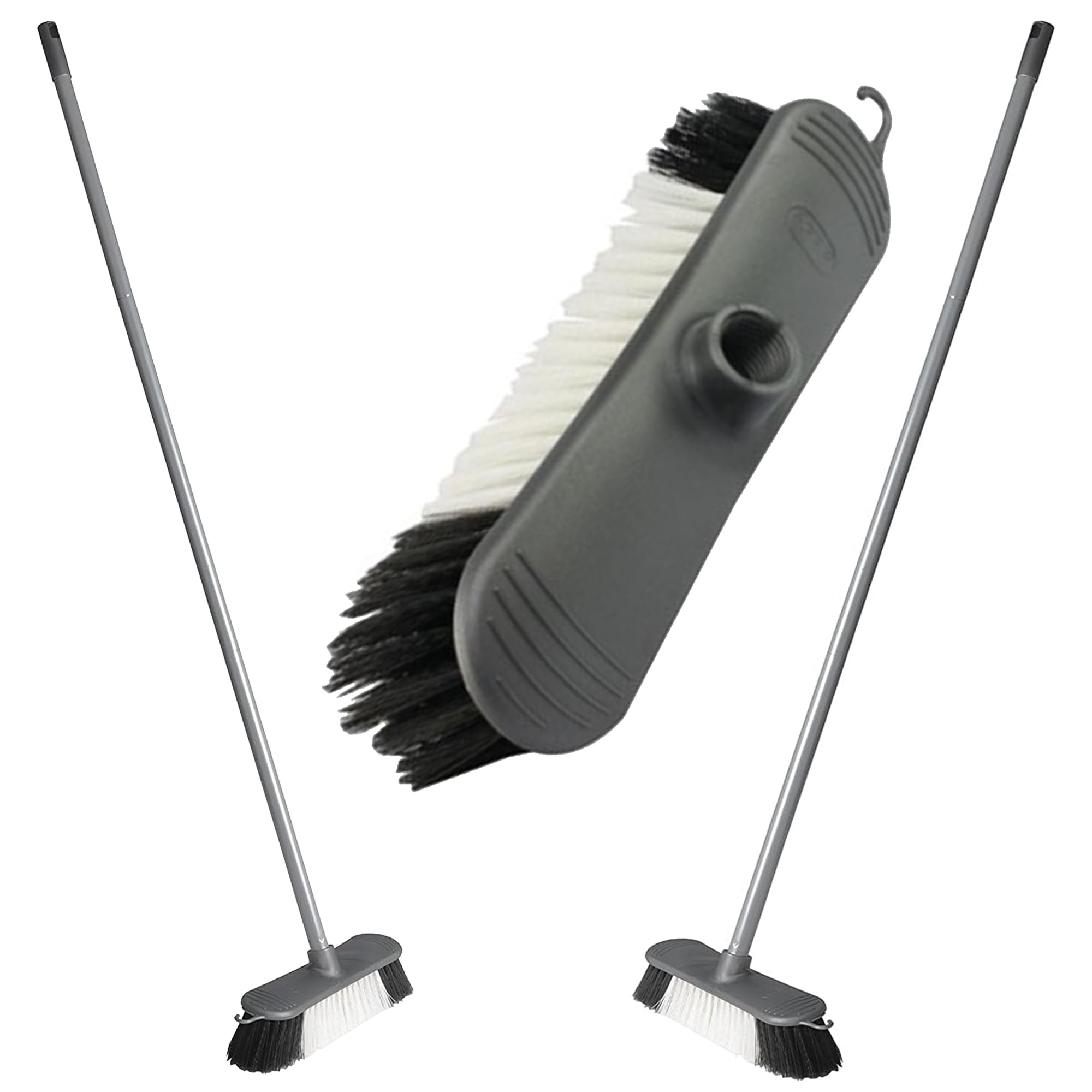 Storm Trading Group Metallic Grey Indoor Sweeping Broom With Stiff Nylon Bristles & 3Pcs Easy Assemble Metal Handle Home, Office, Kitchen & Shops (1)