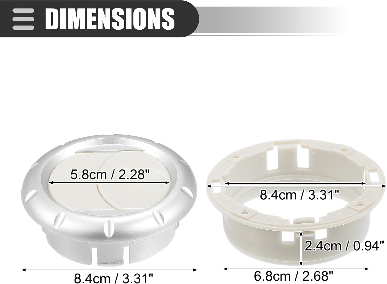 Motoforti Universal Dashboard Air Conditioning Outlet Vent Round Air Vent Ventilation Outlet for RV Bus Boat Yacht, 2.68" Pipe Diameter, Plastic, Beige, 2 Pcs
