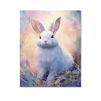 Amazon.co.jp: 絵画 白いうさぎ インテリア 絵画 リアルな水彩画