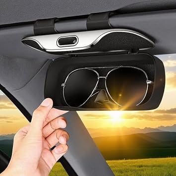 Car Visor Sunglasses Case, Car Lens Holder for Sunglasses, Portable Sunglasses Holder for Sun Visor, Scratch-Resistant Eyewear Storage Box for Driving, Eyeglasses Storage Organizer, (Black)