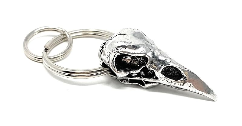 Chaveiro Raven Skull em estanho sem chumbo Bravo Bells com argolas niqueladas BBK-05