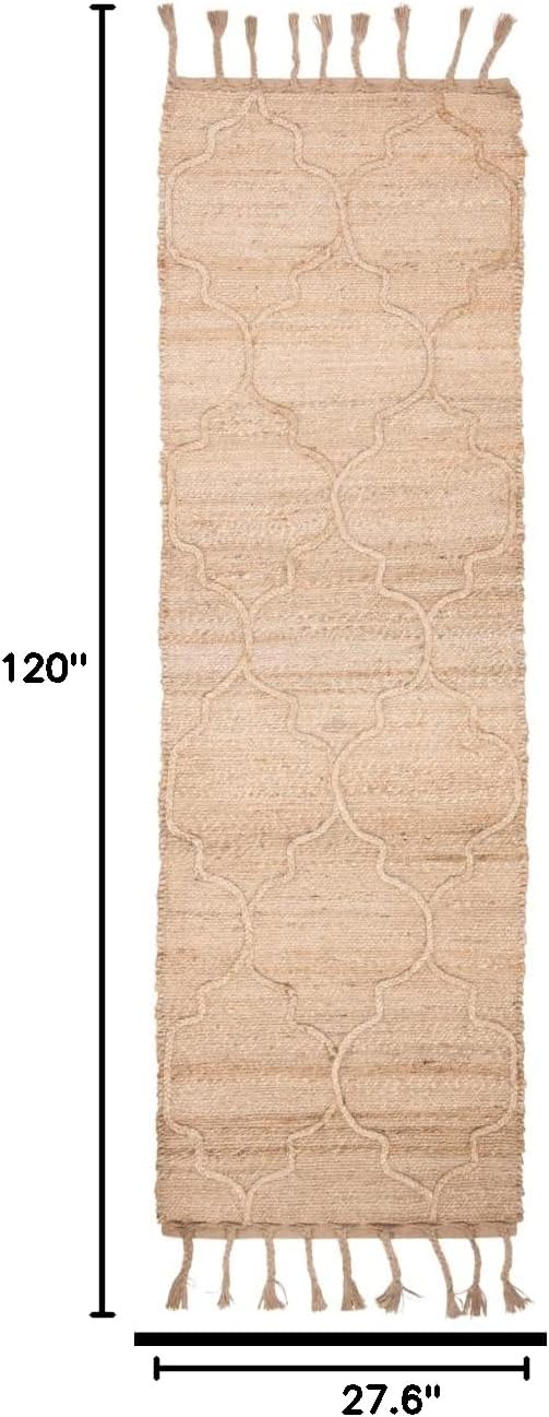SAFAVIEH Natural Fiber Collection Runner Rug - 2'3" x 10', Natural, Handmade Farmhouse Rustic Geometric Trellis Braided Tassel Jute, Ideal for High Traffic Areas in Living Room, Bedroom (NF106B)