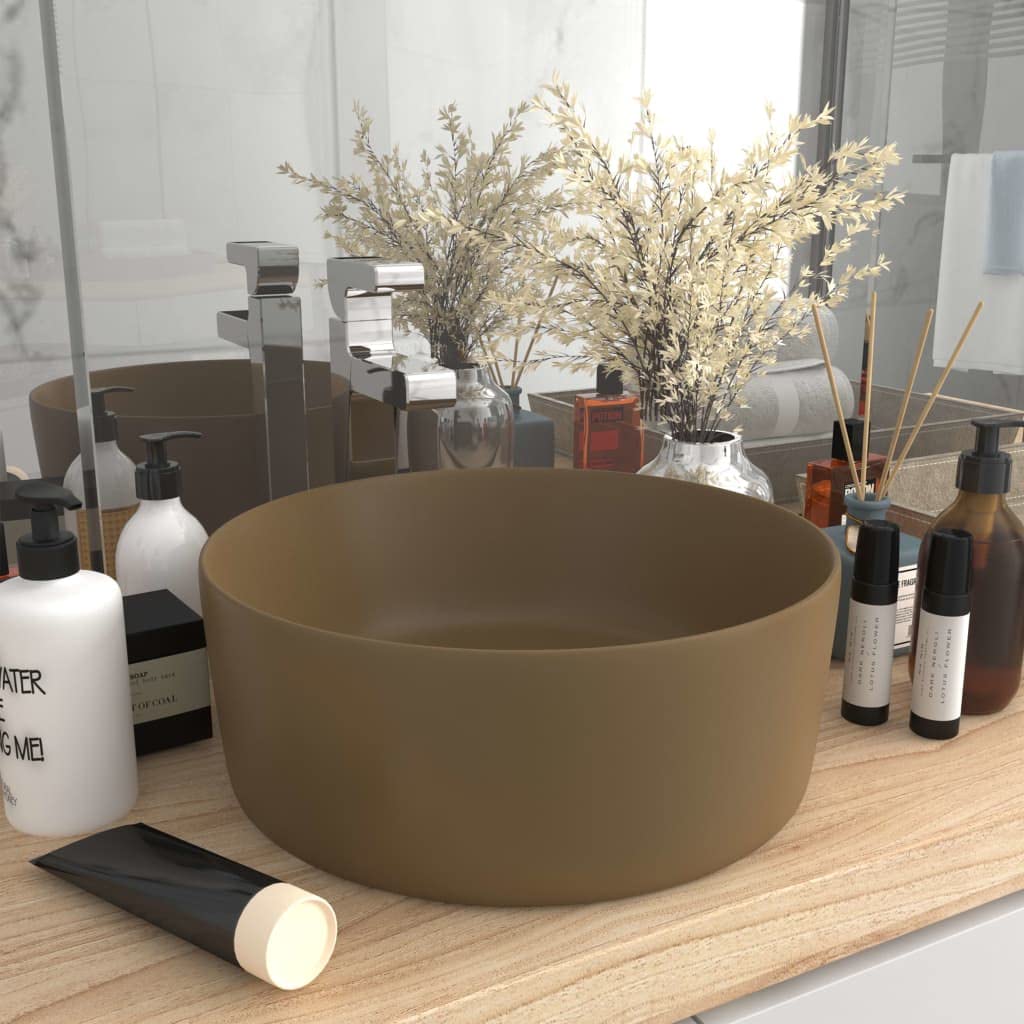 Red Cup Living vidaXL Luxury - Lavabo redondo (cerámica, 40 x 15 cm), color crema