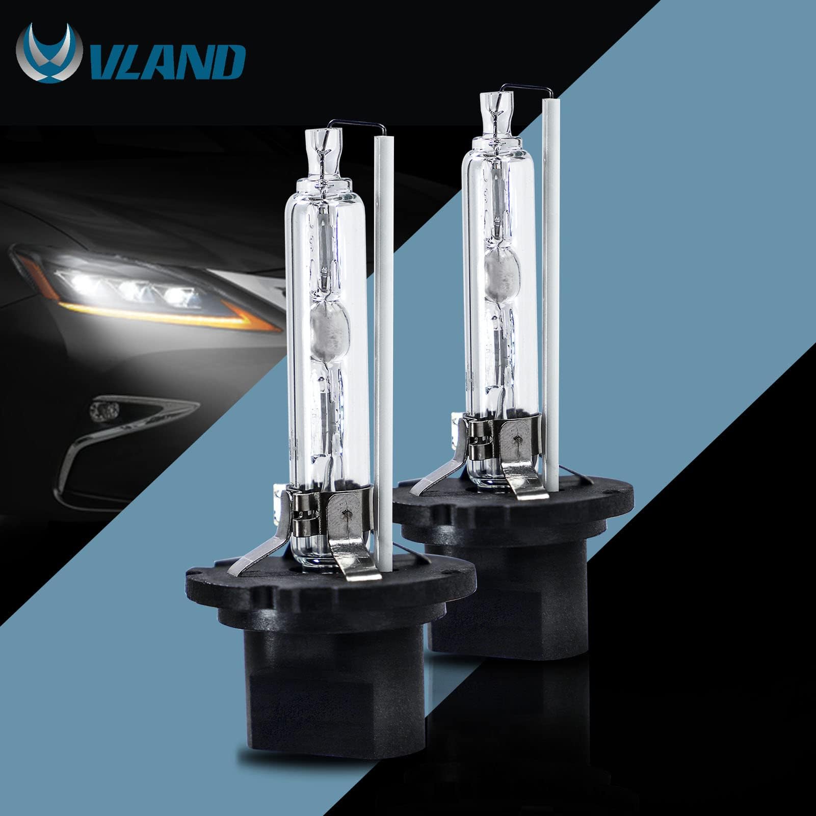 VLAND D2H Kit di conversione lampadine allo xeno LED con ballast, lampadine per fari, 12 V 55 W, 6000 K, 3200 lm, 1 set, bianco