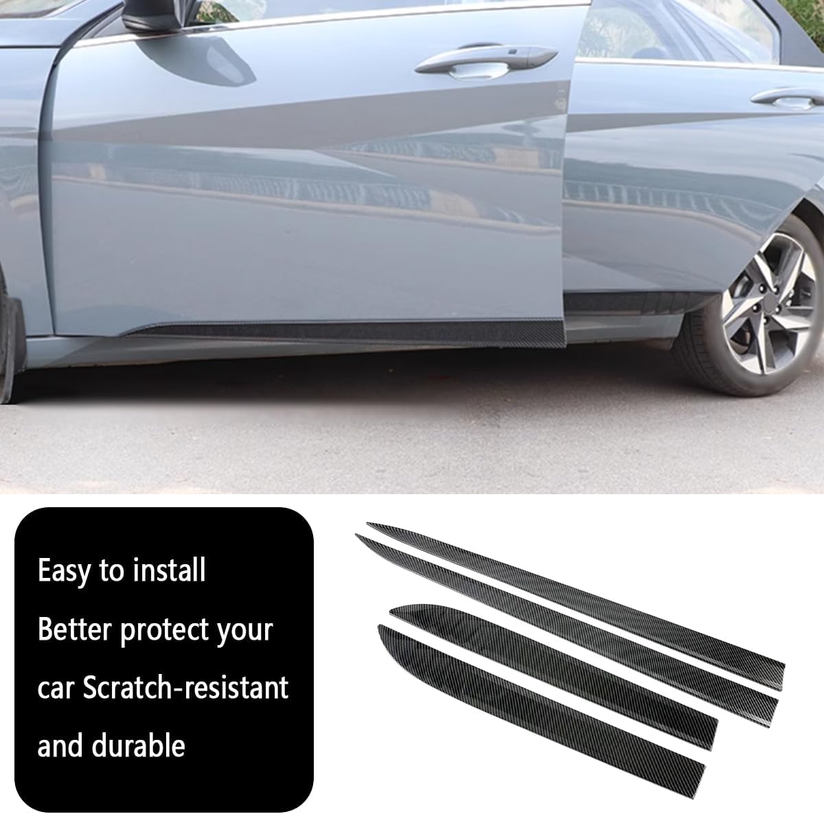 Car Accessories Fit for Hyundai Elantra 2021 2022 2023 2024 2025 2026 Body Side Door Molding Cover Trim (Carbon Fiber) 4PCS ABS