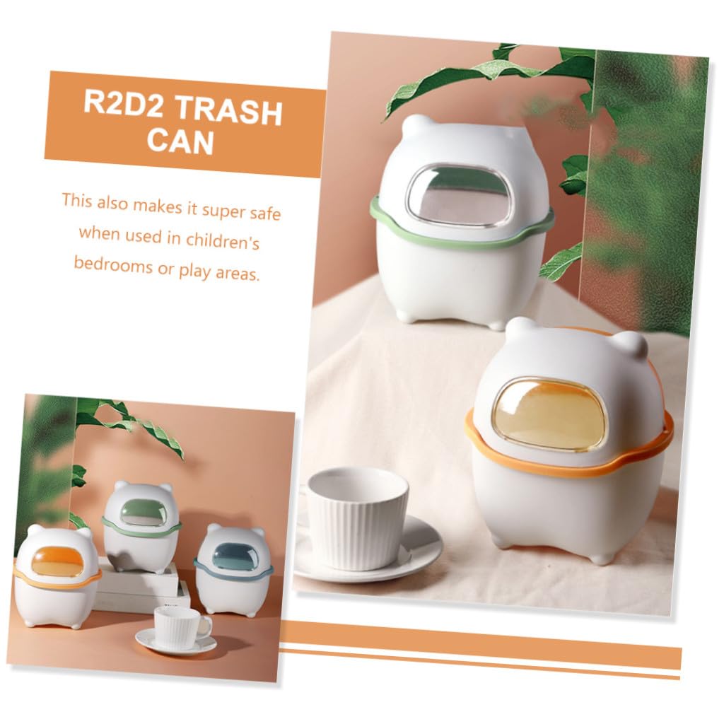 Cute Cartoon Bear Desktop Trash Can with Lid, Mini Organizer