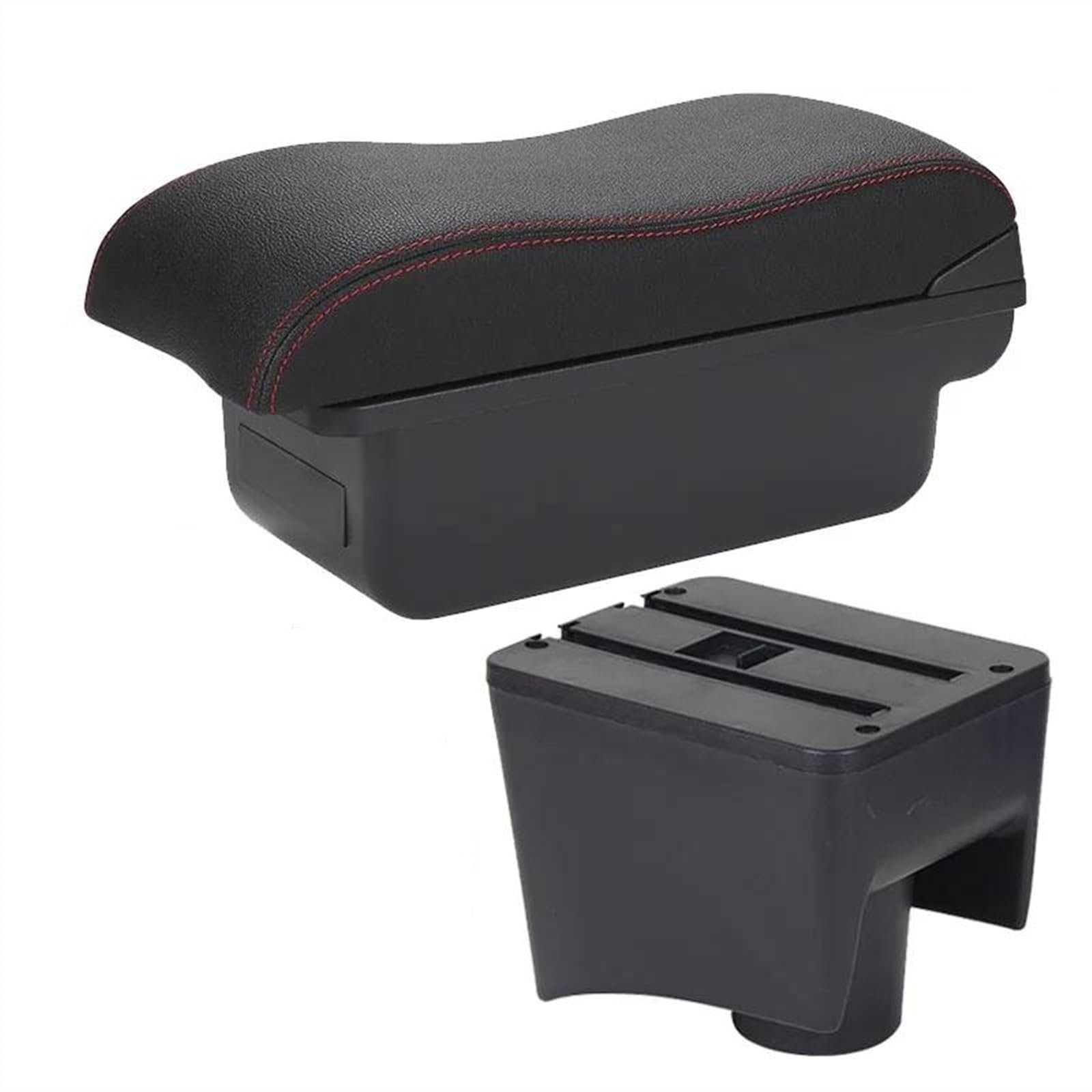 NOHEEU Car Armrest Box 2012-2018 Storage Curved Surface Leather For POLO Mk5 6R For Vento(C1 Black red NO USB)