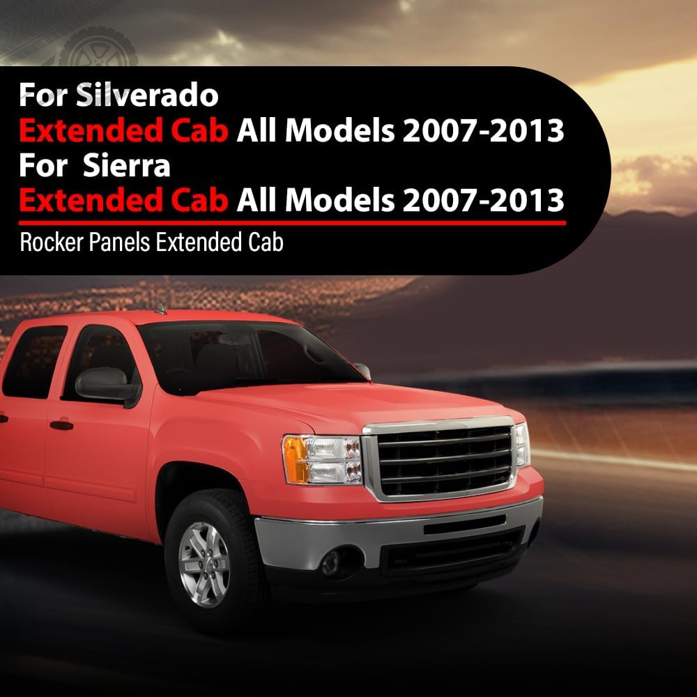 ANDPLAY Rocker Panels Left Driver and Right Passenger Side Compatible with Chevy Silverado/GMC Sierra Extended Cab All Models 2007-2013
