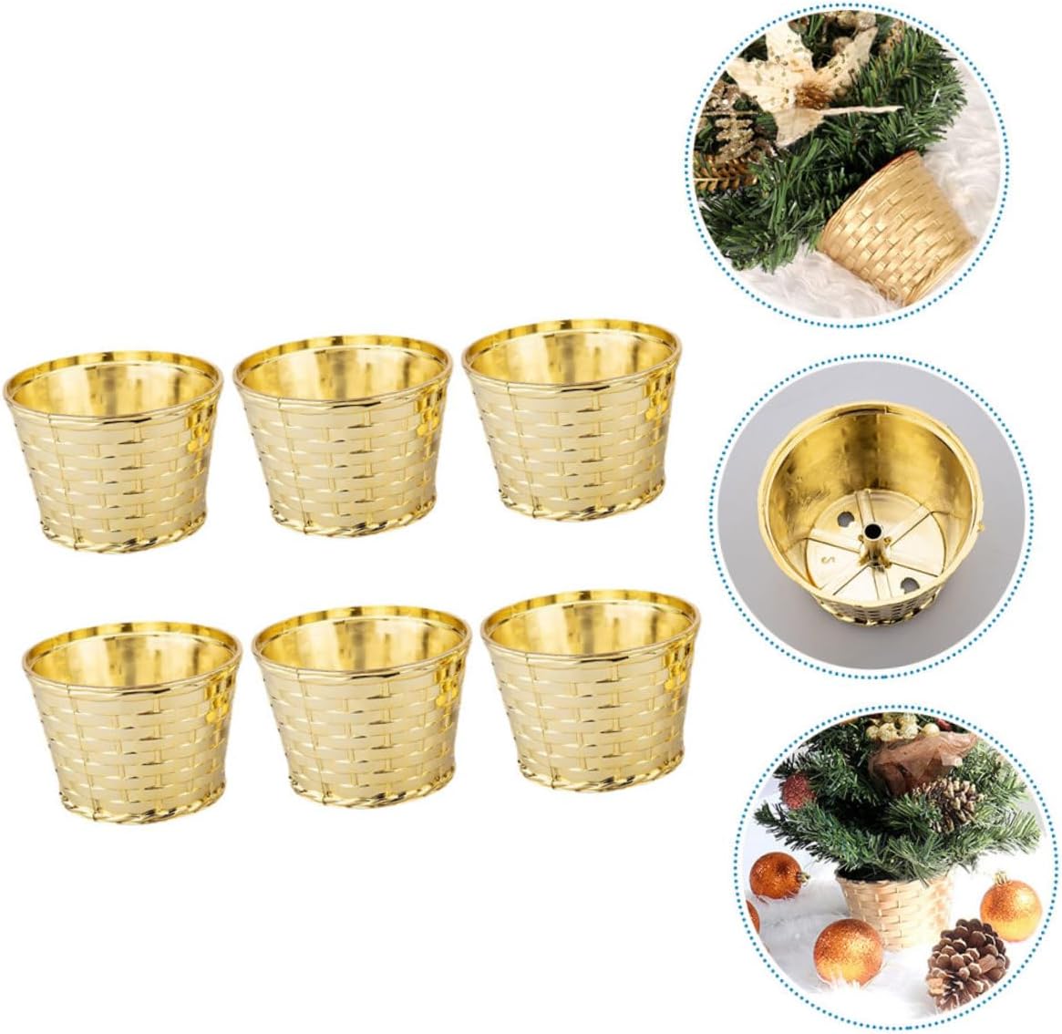 Beavorty 6pcs Small Christmas Tree Stand Base Woven Basket Style Xmas Tree Holder with Decorative Edge 12cm Desktop for Home Holiday Décor