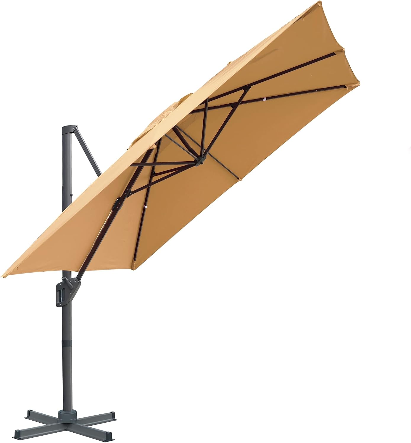Blissun 10 x 10 ft Offset Umbrella, Hanging Patio Umbrella with 360° Rotation, Outdoor Cantilever Market Umbrella with Easy Tilt for Garden, Backyard, Patio, Pool, Tan