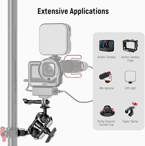 Miniatura 6 de NEEWER Soporte de brazo mágico para Hero 12 11 10 Osmo Action 4 3 One X3 GO3, adaptador de brazo articulado con tornillo de 14 pulgadas para montaje