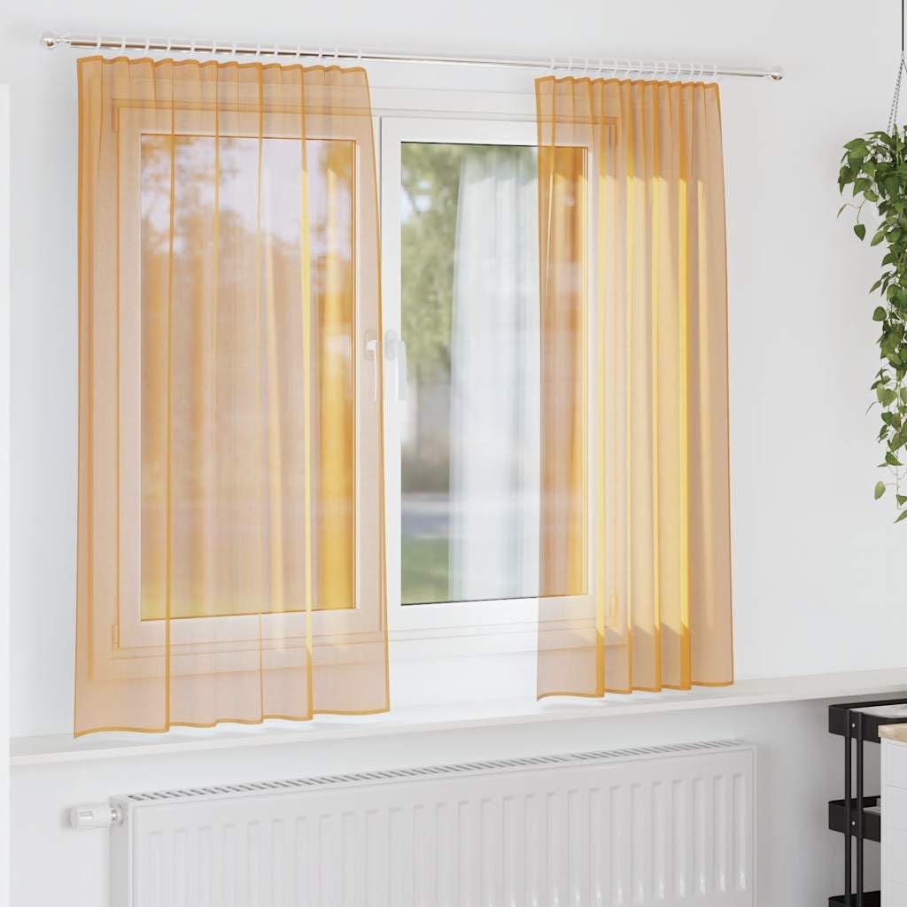 Lot de 2 rideaux en voile orange - 140 x 140 cm - En polyester - Avec passe-tringle - Décoration de fenêtre - Brise-vue - Protection solaire - Décoration pour salon, chambre à coucher, bureau