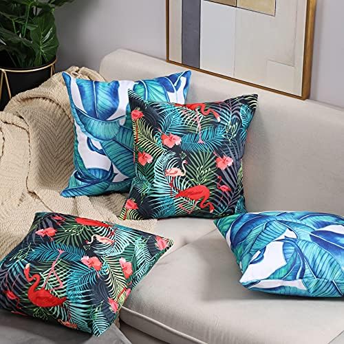 COFEDE Cushion Covers 18x18,Pack of 2 Outdoor Waterproof Garden Cushion Cases for Outside Sofa Bedroom,45x45 cm(Flamingo)