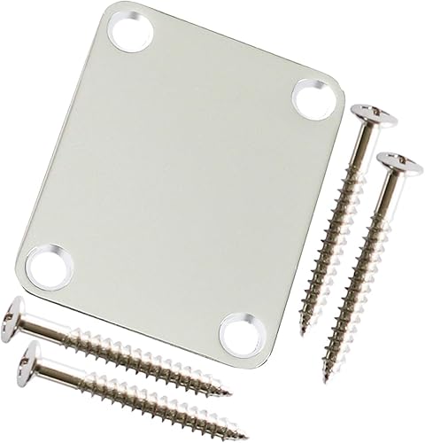 Miniatura 2 de Metallor Placa de cuello para guitarra eléctrica, 4 agujeros con tornillos, compatible con Strat Tele Style Electric Guitar Bass Parts Replacement CR
