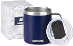 SUNWILL Travel Coffee Mug with Lid, Insulated Tumbler with Handle, 14 oz Stainless Steel Cup for Ice, Water, Tea, Powder Coated Navy