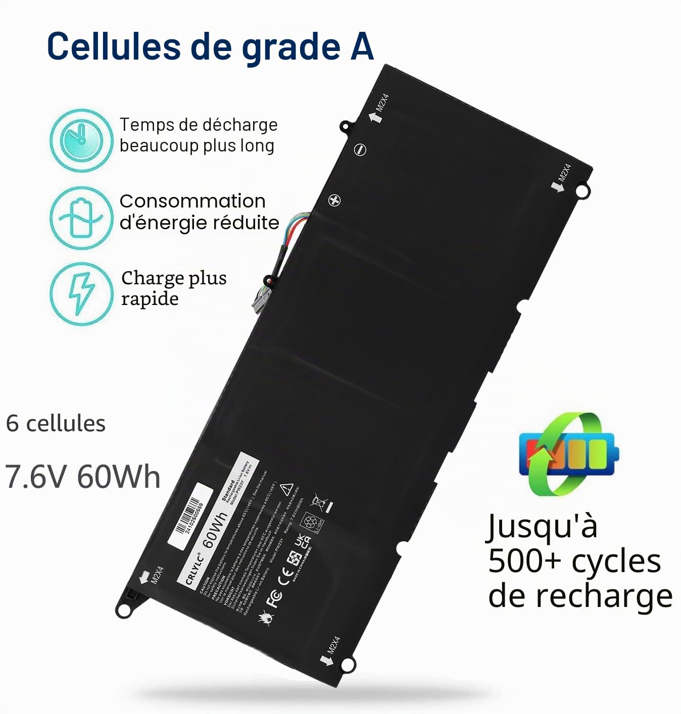 CRLYLC 60Wh PW23Y Batterie pour Dell XPS 13 2017 Serie XPS 13 9360 P54G002 13-9360-D1605G 13-9360-D1605T 13-9360-D1609 13-9360-D1609G 13-9360-D1705G TP1GT 0TP1GT RNP72 0RNP72 Notebook Battery