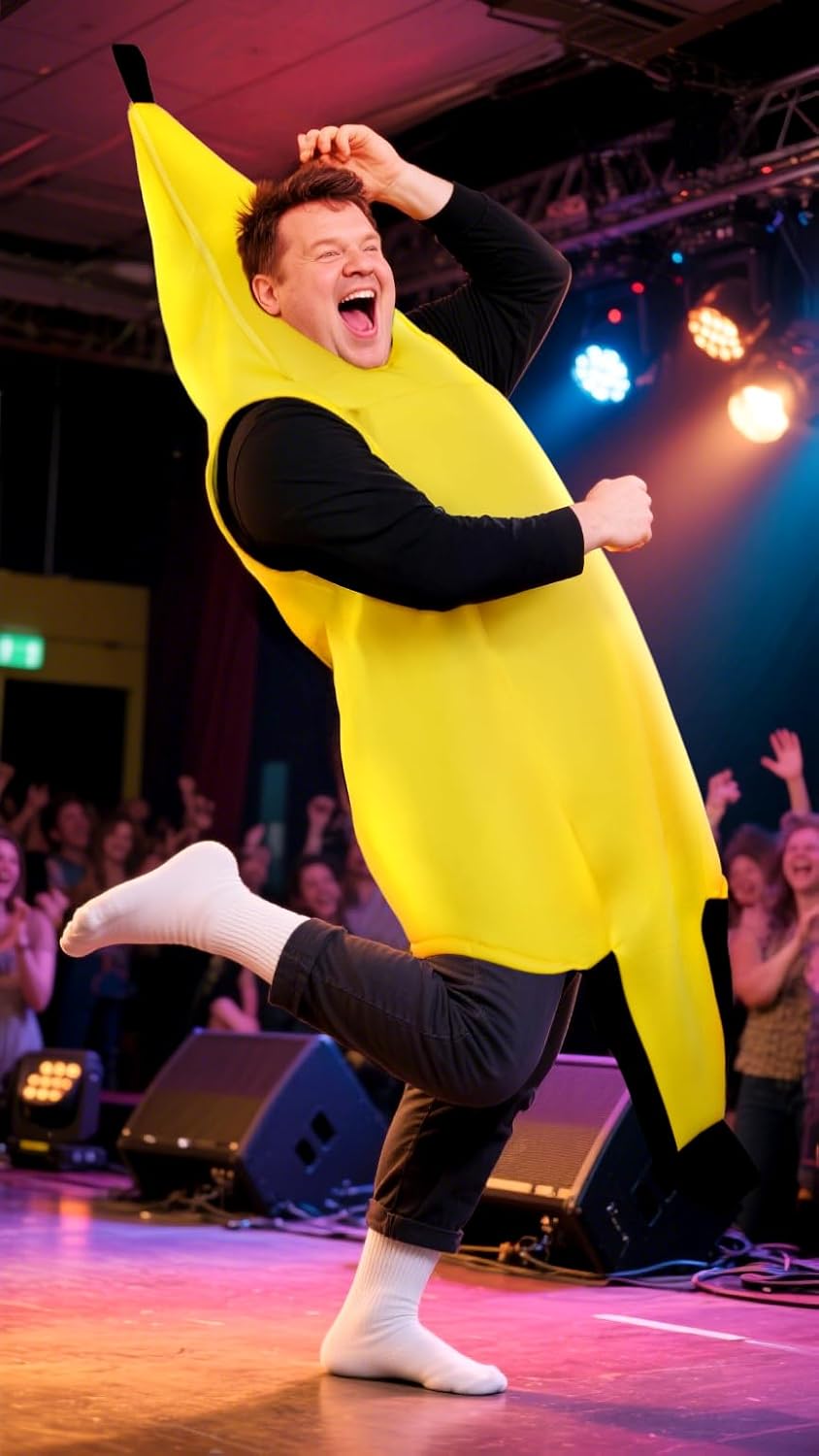 MCJC Adult Banana Halloween Costume, Yellow Deluxe Dress Up Set, One-Piece Roleplay Outfit - Image 3