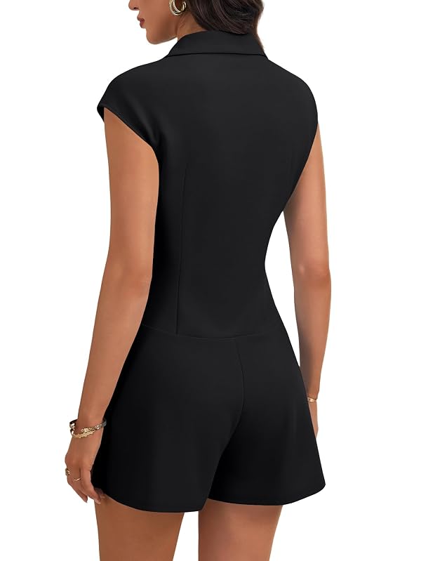 LYANER Women's Collared V Neck Sexy Jumpsuits Black Large by LYANER - Used condition - Image 5