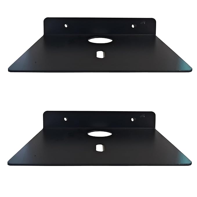 myl Metal Wall Mounted Floating Shelf with Cable Access Hole Flat Wall (2, Black)