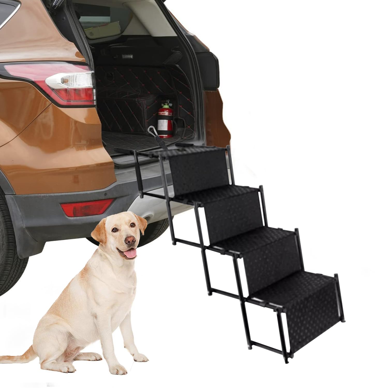 Hundetreppe Auto, 4-stufige Hunderampe Auto klappbar, wasserdichte und rutschfeste Oberfläche, für Große und Kleine Hunde, Unterstützt Bis Zu 80KG