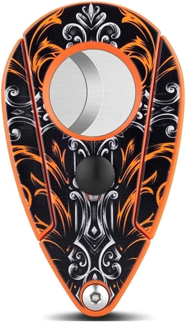 Stainless Steel Cigar Cutter, Professional Precision Double Blade Guillotine, Water-Drop Silhouette Handheld Clipper, Patterned Artistic Metal Accessory(E)