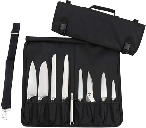 Tosnail Bolsa enrollable para cuchillos de chef con asa de transporte y correa para el hombro, bolsa de almacenamiento de cuchillos de cocina de