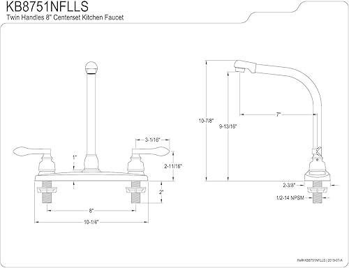 Miniatura 2 de Kingston Brass KB8751NFLLS NuWave Grifo de cocina francés de arco alto de 8 pulgadas con mango doble sin pulverizador, cromo pulido