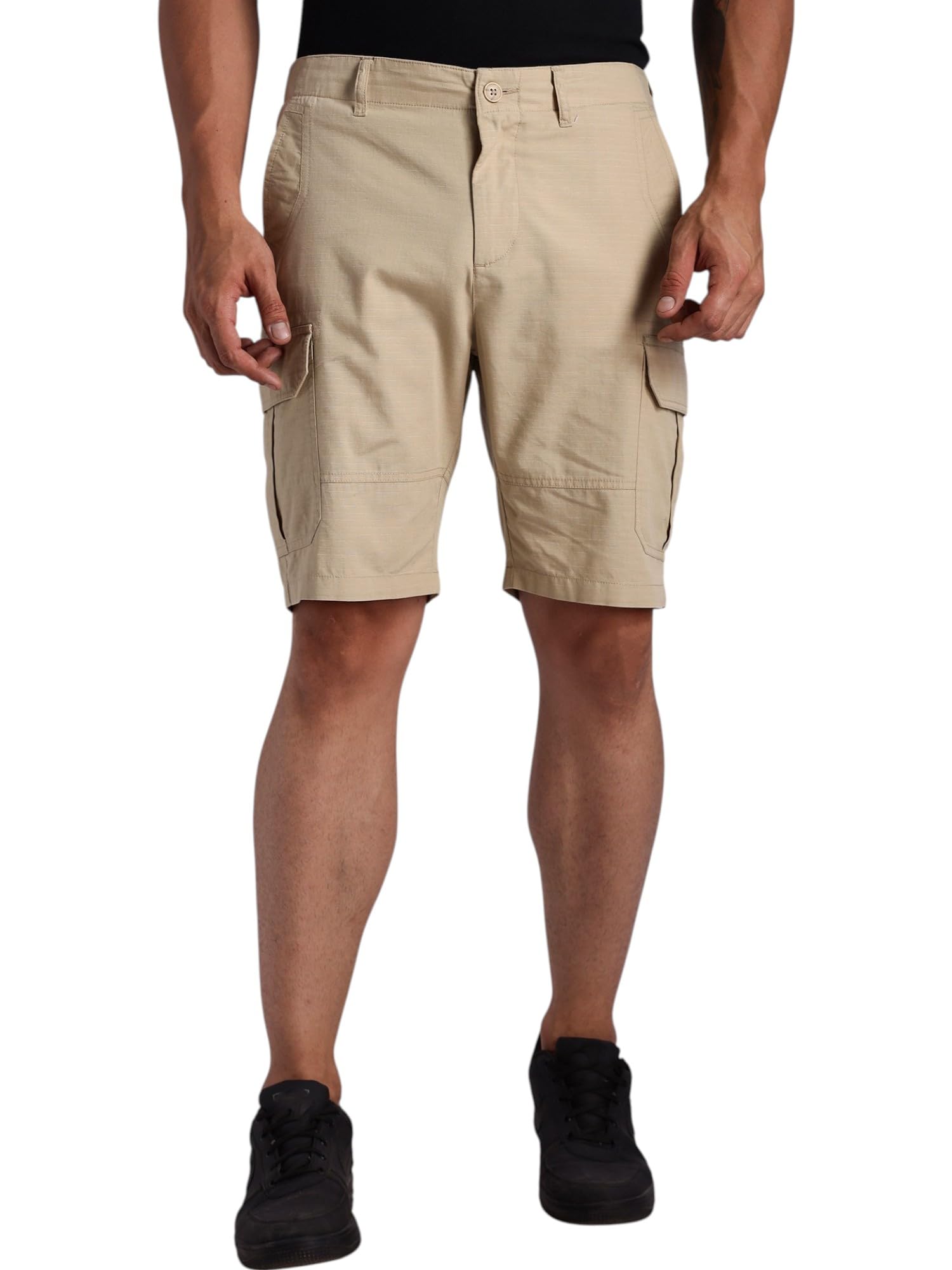 Dennis Lingo Men's | Regular Fit | 100% Cotton | Solid | Breathable Lightweight | 6-Pocket Cargo Shorts | Cricket Club Collection in neutral