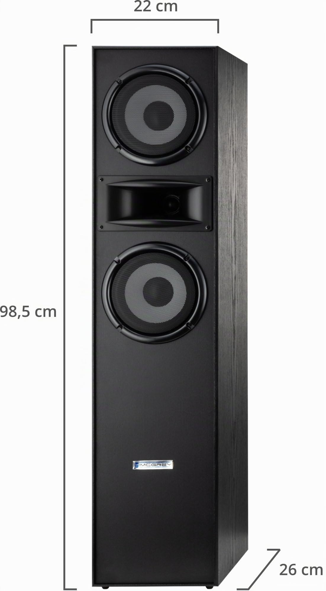 McGrey HTS-65320 BK Paire d'enceintes Colonne HiFi 3 Voies - 160W RMS - 2 x 6,5" médiums/Graves - 1" Tweeter à pavillon - Conception Bass-Reflex - Finition Bois - Noir