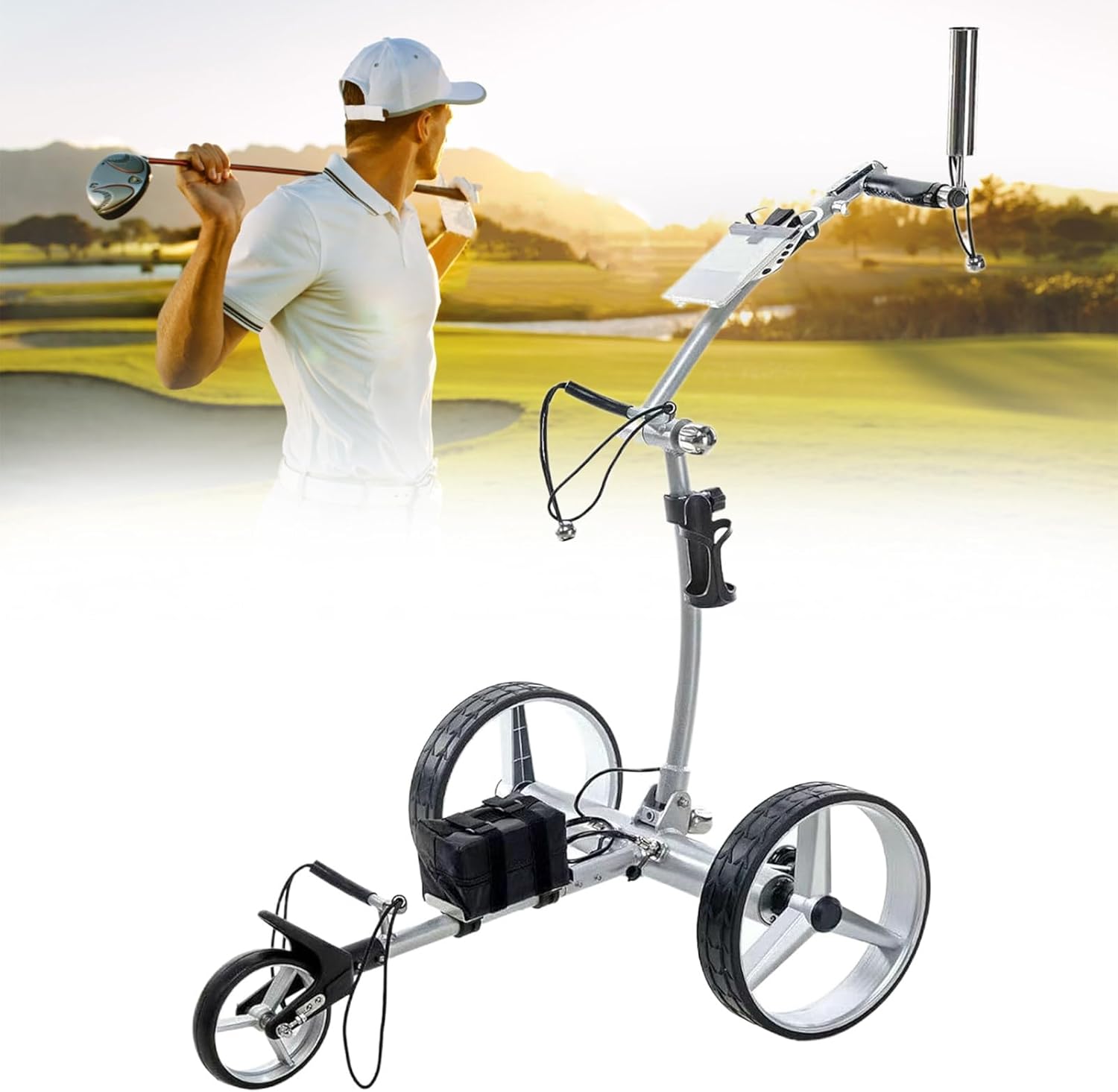 Electric Golf Trolley, Remote Control Golf Push Cart, 3 Wheel with 24V 10A Lithium Battery & 400W Dual Motor