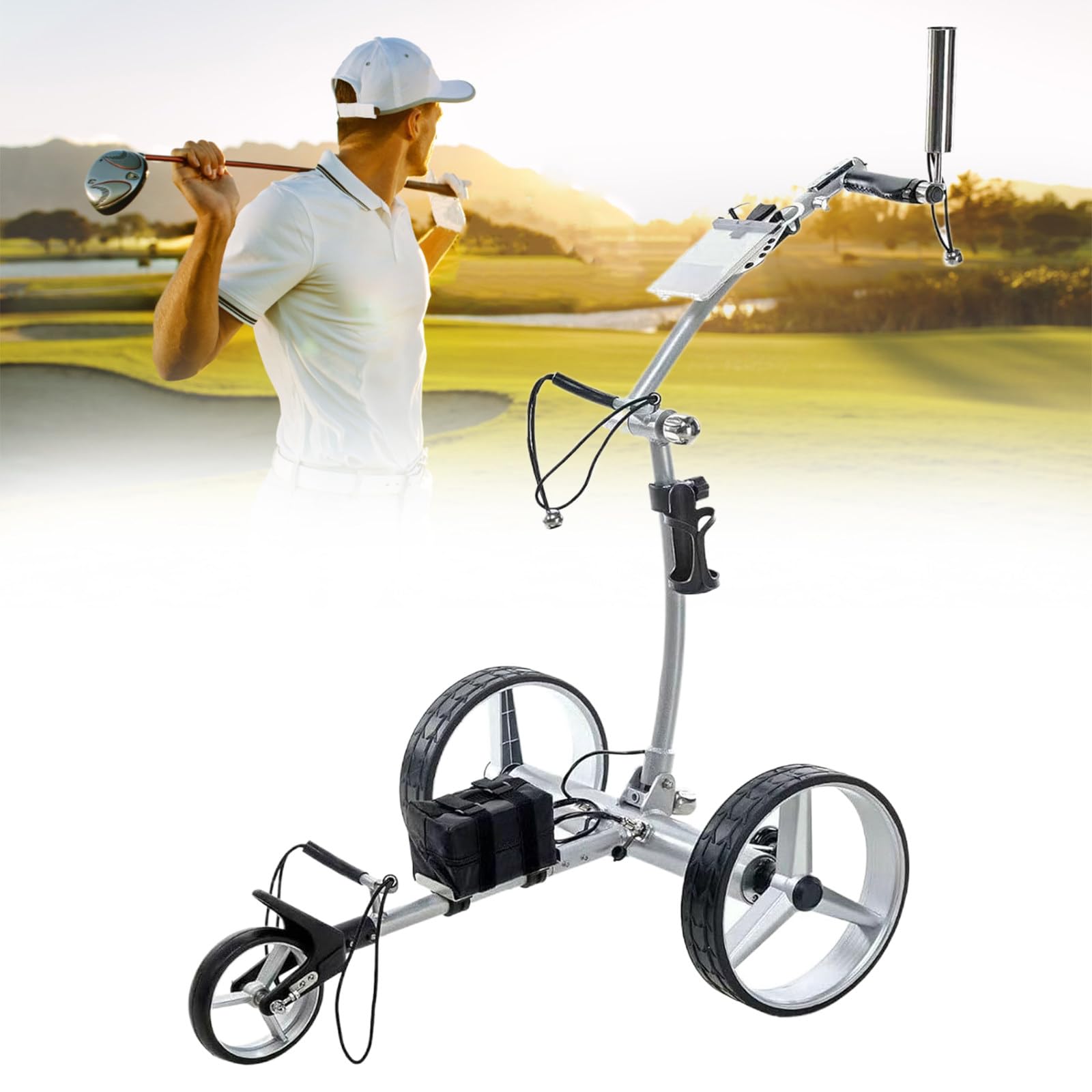 Carrito de golf eléctrico, carrito de golf con control remoto, 3 ruedas con batería de litio de 24 V 10 A y motor dual de 400 W