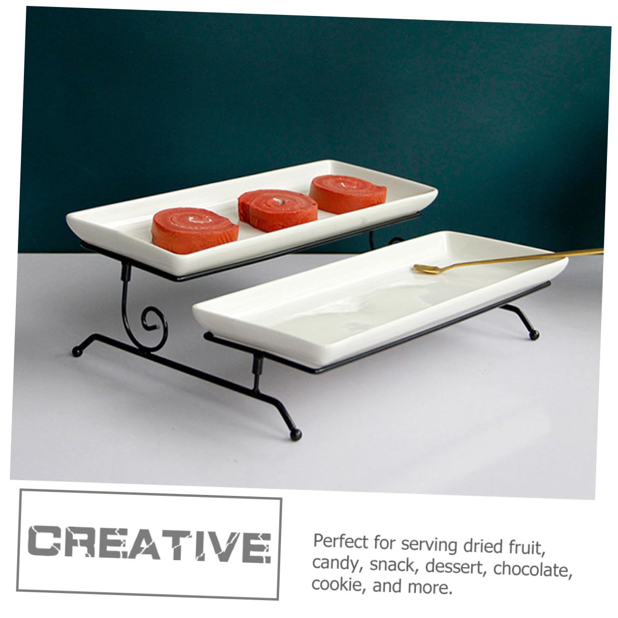 Zerodeko Doppio Alzata per Torta in Ceramica e Ferro, Bianco | Vassoio Rimovibile per Snack e Biscotti, Leggero e Portatile, per Picnic Outdoor e Regalo Housewarming